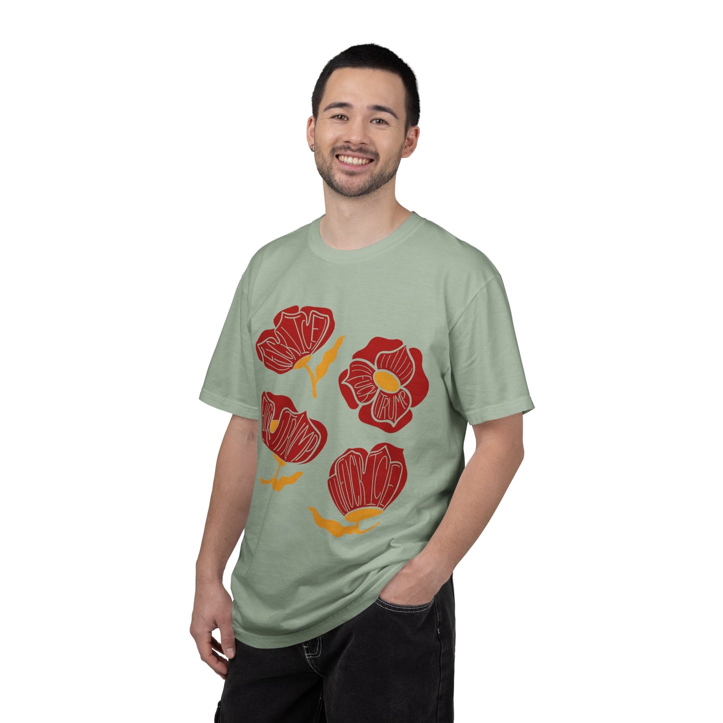 Slightly Subtle Red Abstract Poppy Flowers T-Shirt | Floral Graphic Tee FDT