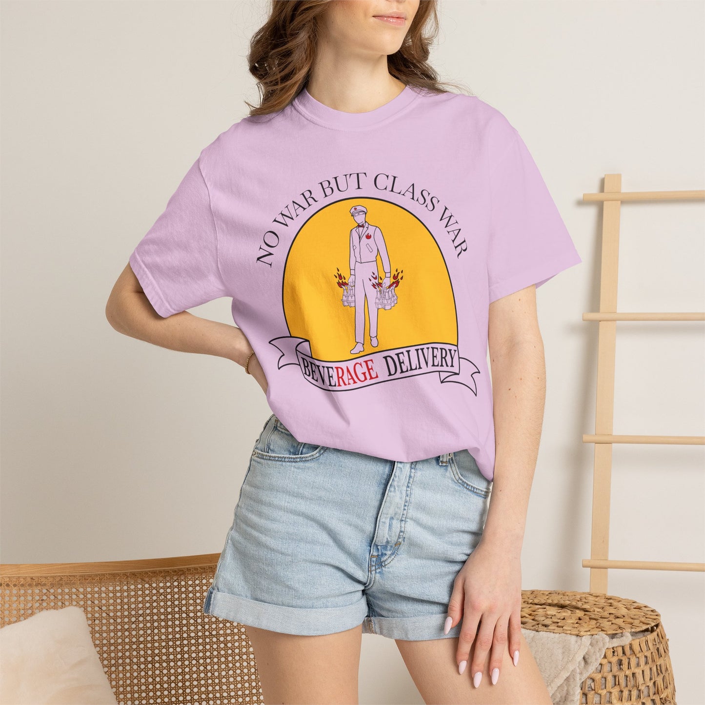 No War But Class War Beverage Delivery T-shirt | Delivery Worker Illustration
