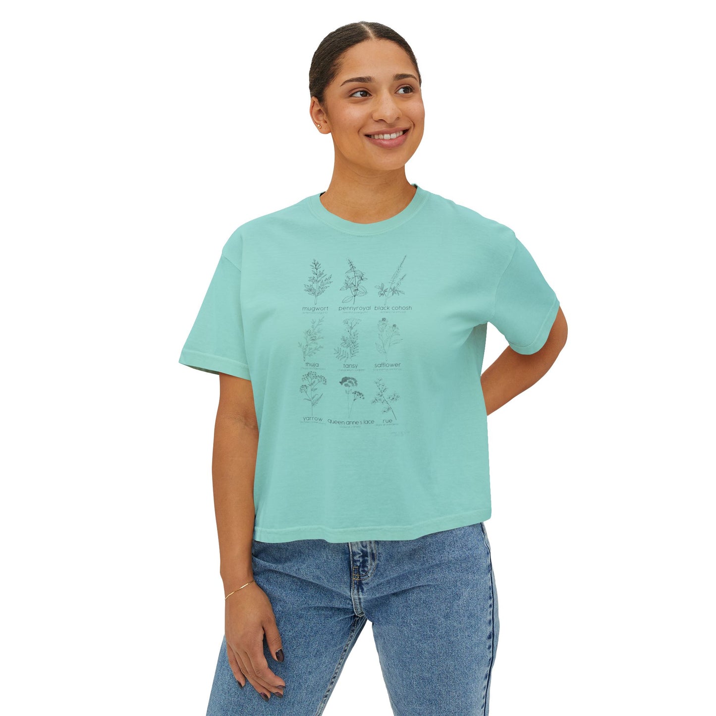 Herbs for Reproductive Freedom Boxy CROP Botanical Illustration Chart Comfort Colors Crop Tee