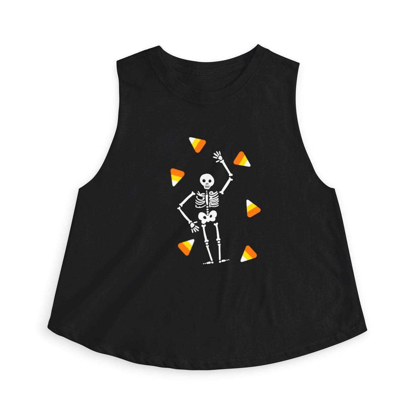 Halloween Candy Corn Skeleton Crop Top Tank