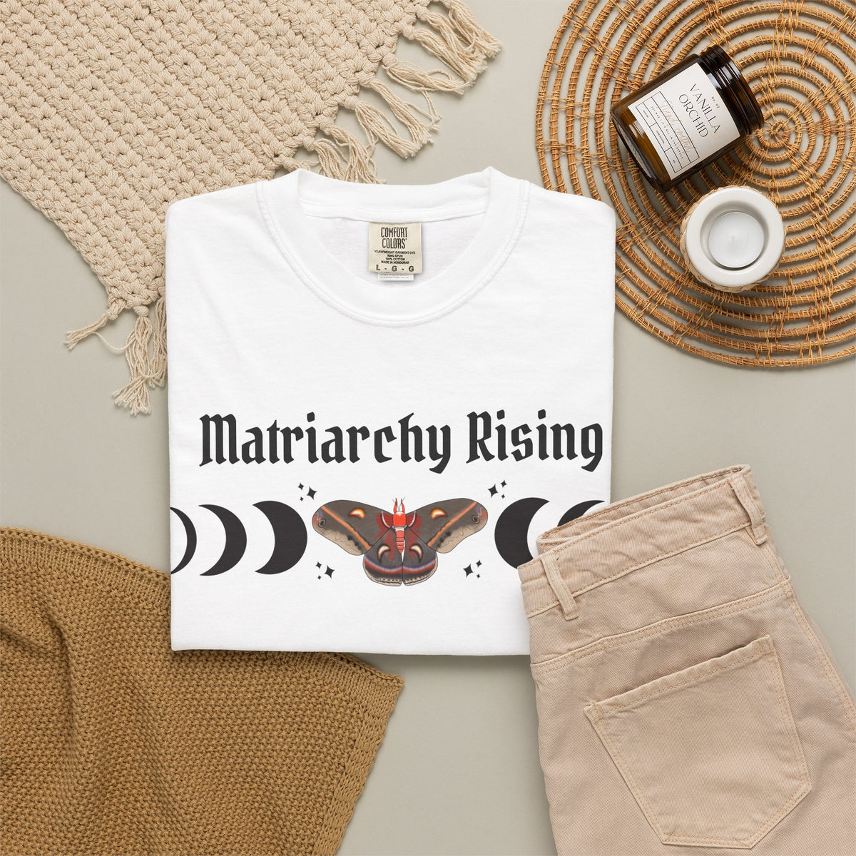 Matriarchy Rising Tee Moon Phases & Moth Feminist Graphic T-Shirt