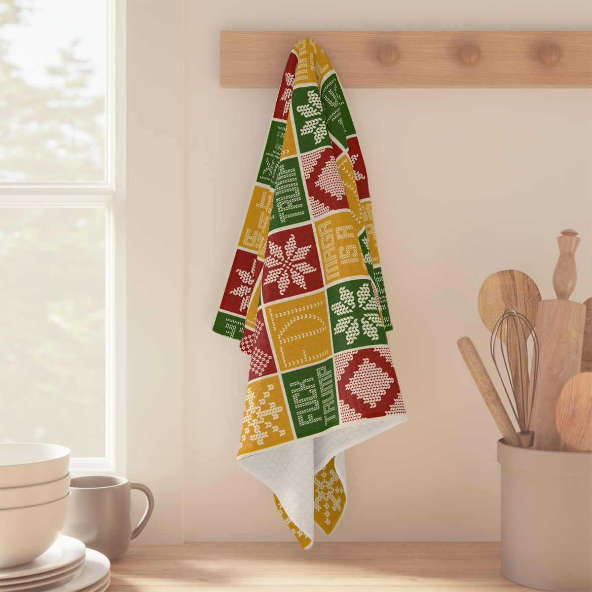 Political Holiday Tea Towel  Festive Knit Pattern with ‘MAGA Is a Cult’ FDT ice out