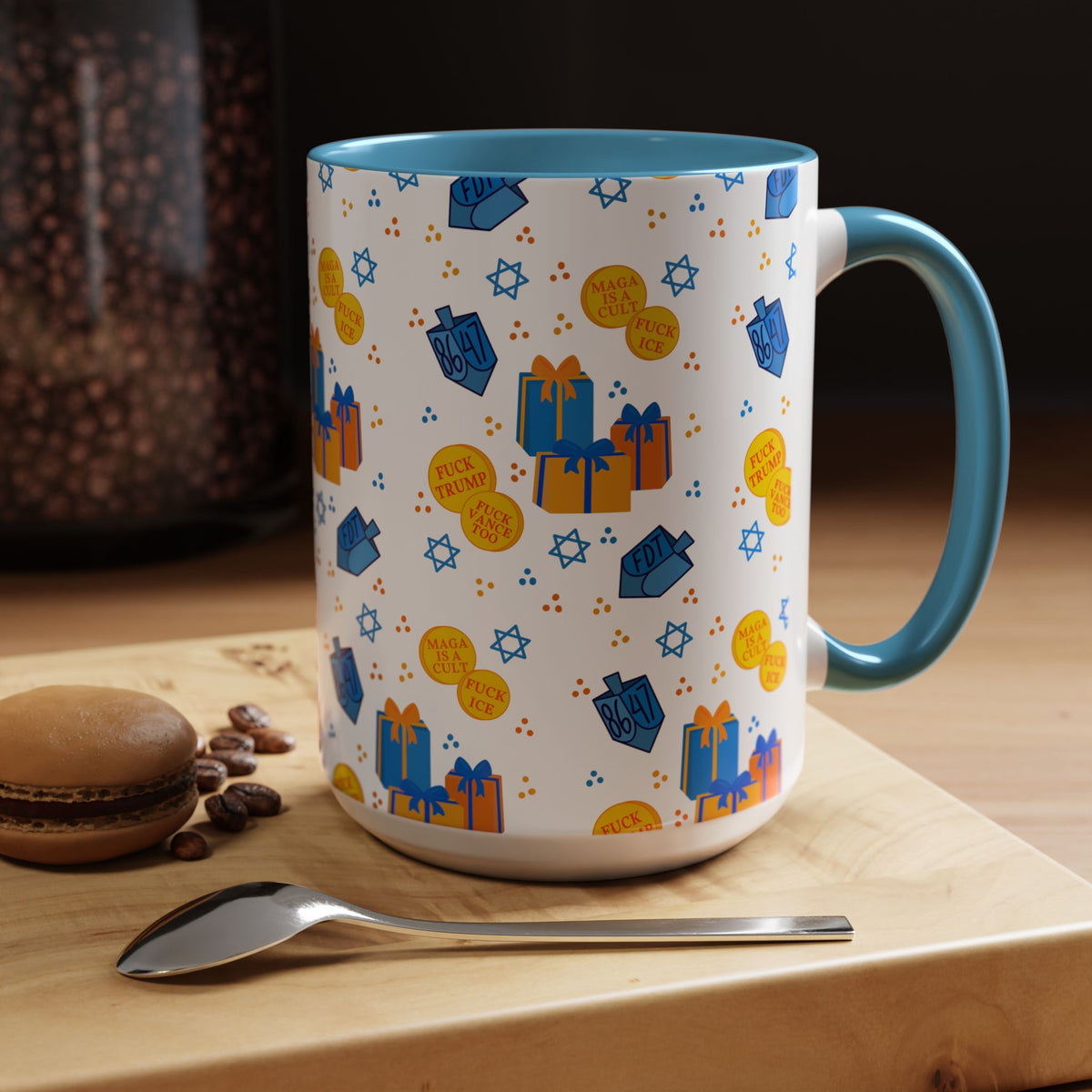 Hanukkah Gift Coffee Mug – Happy Hanukkah Dreidel Gelt Gifts FDT Mug