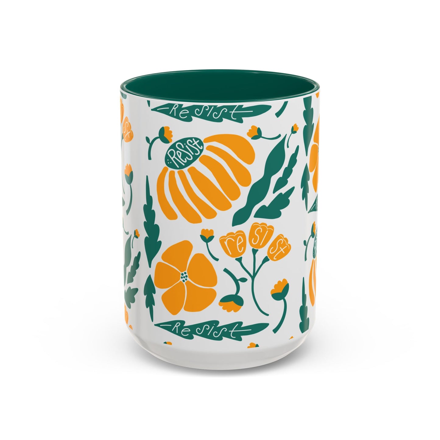 Resist Floral Ceramic Mug — Orange & Teal 11oz/15oz