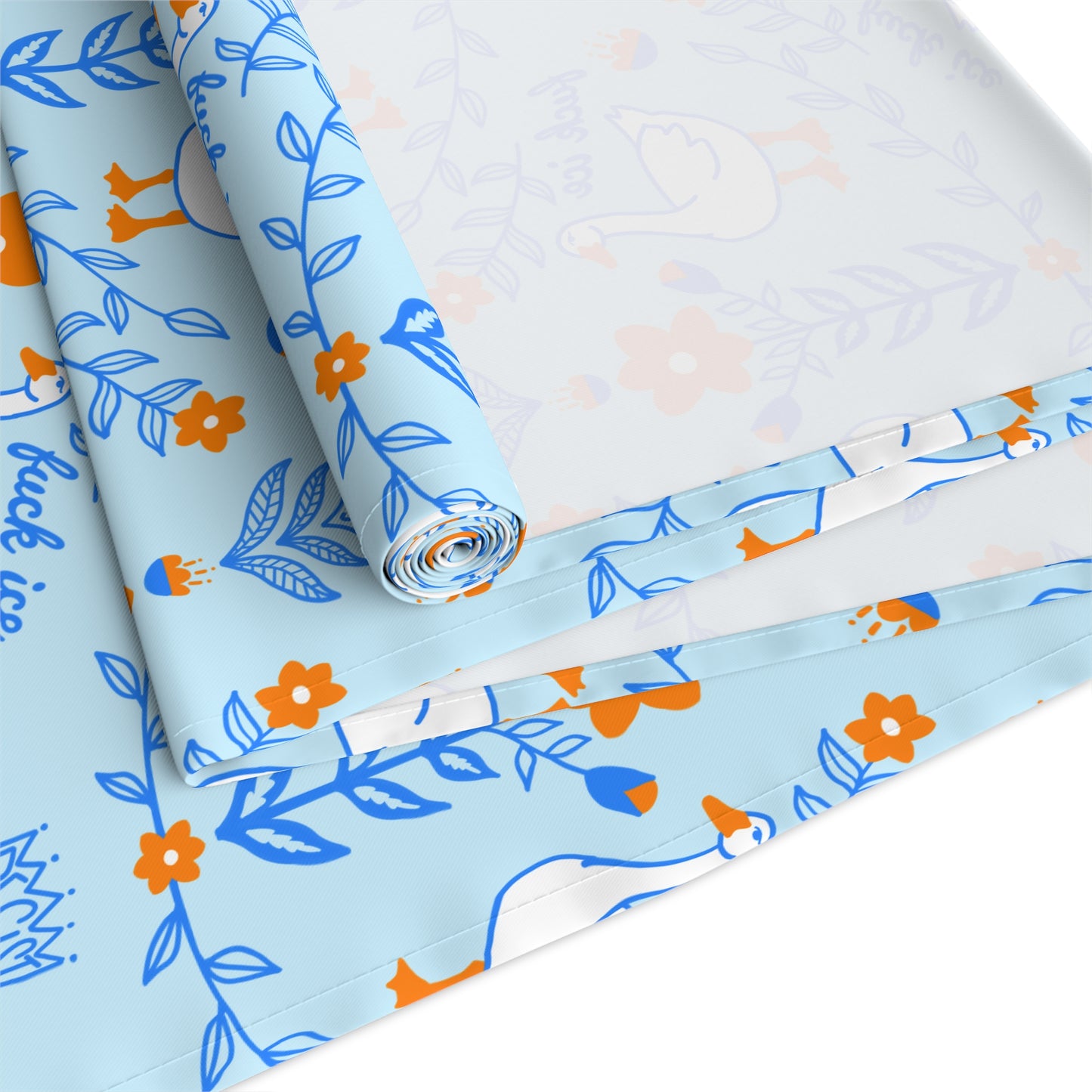 Silly Goose Floral Pattern Table Runner | Blue Fuck Ice Resist Design
