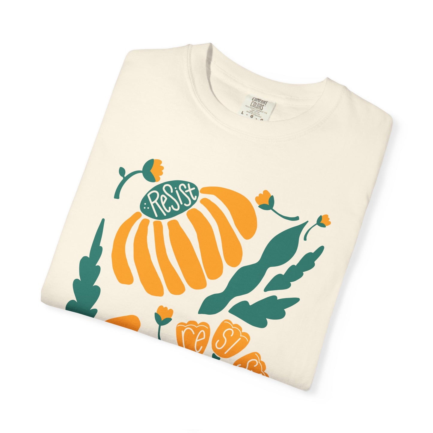 Floral Resist Tee — Retro Orange & Green Autumn Graphic T-Shirt