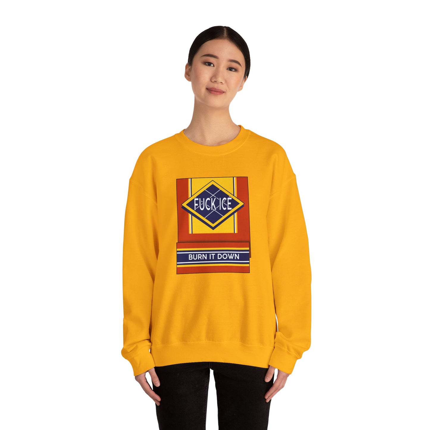 Matchbook graphic crewneck sweatshirt | Burn It Down design, protest slogan