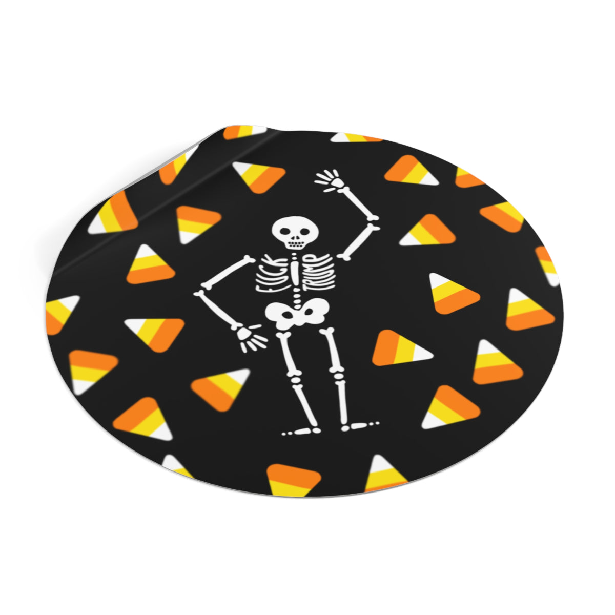 Halloween Skeleton & Candy Corn Round Vinyl Sticker FDT