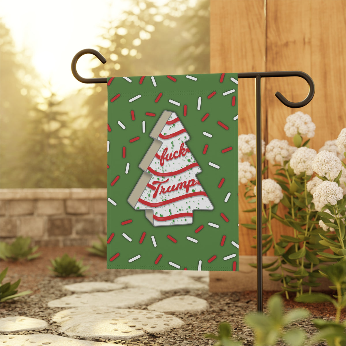 Political Garden Flag  "Fuck Trump" Christmas Tree Cake Design