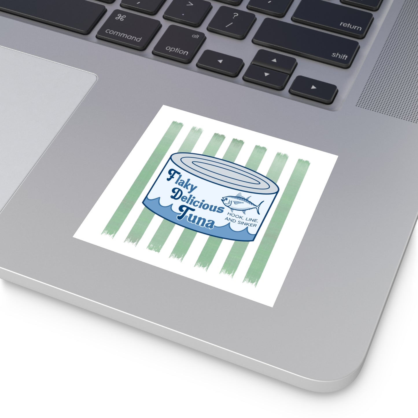 Flaky Delicious Tuna Sticker — Vintage Canned Fish Square Vinyl Decal