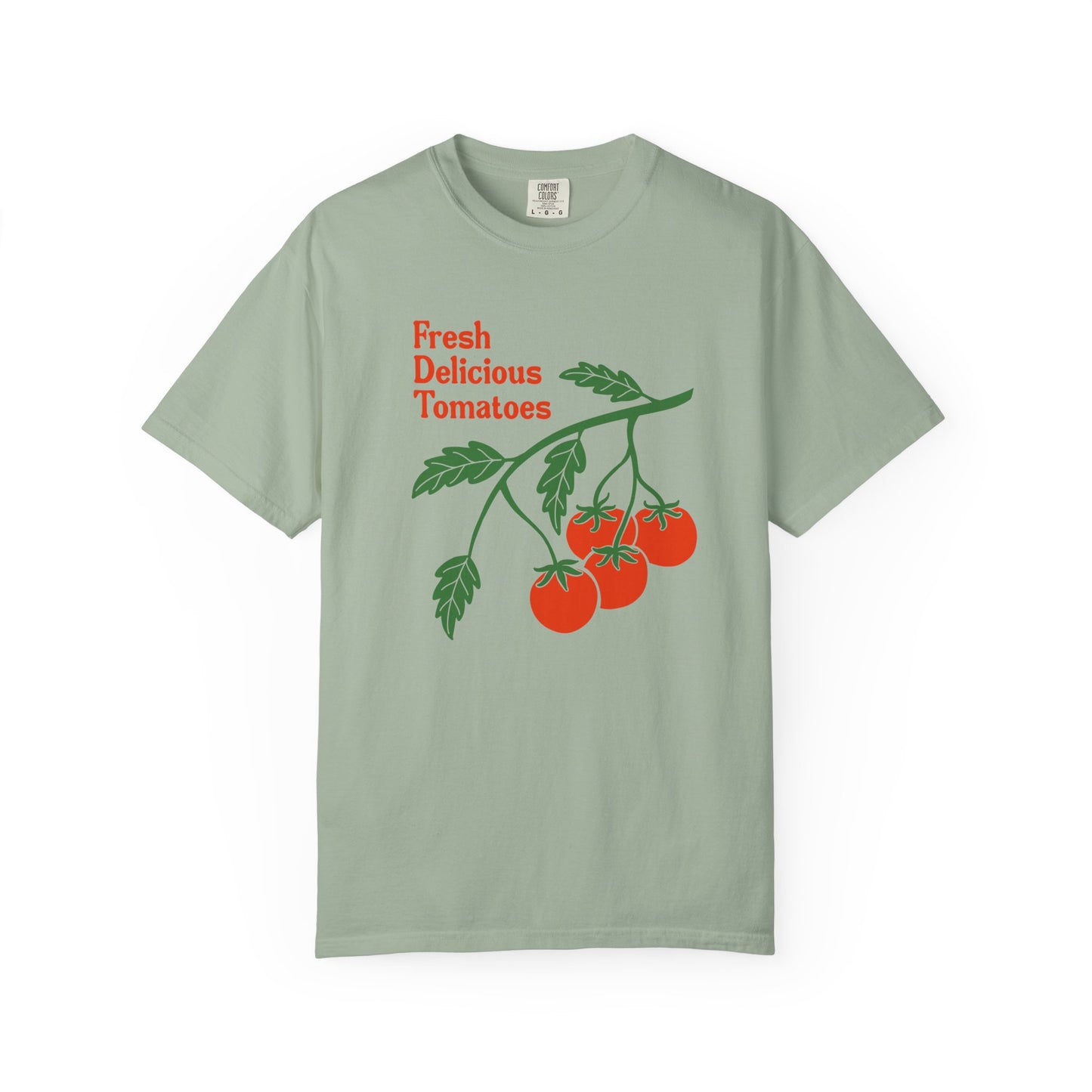 Fresh Delicious Tomatoes T-Shirt | Tomato Vine Illustration, Red Green Produce Tee FDT