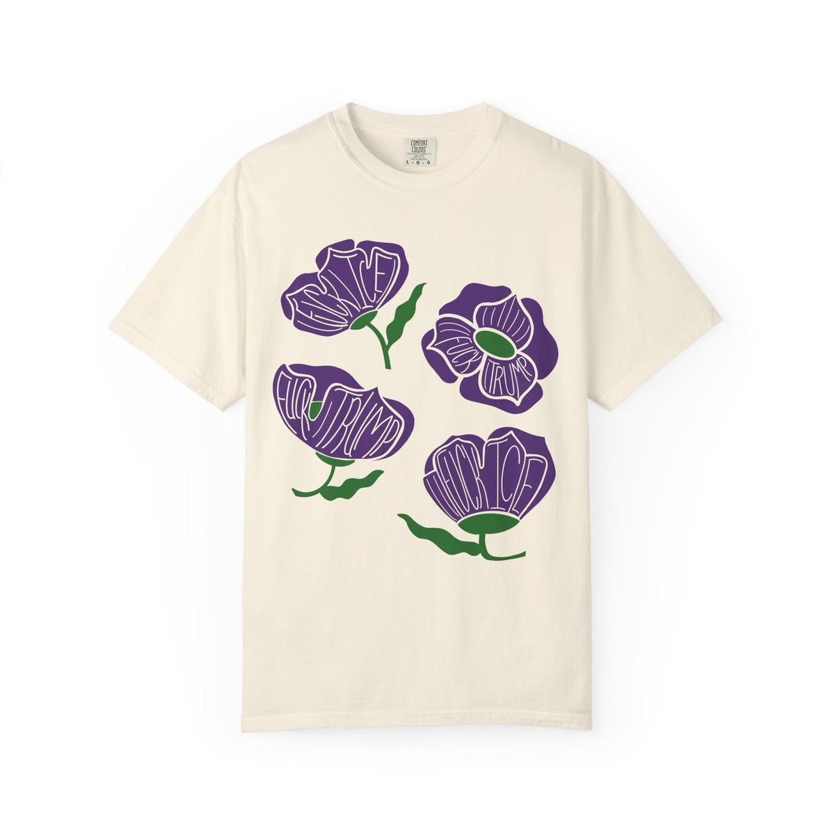 Slightly Subtle Purple Poppy Floral Print T-shirt | Hand-Drawn Flower Illustration FDT