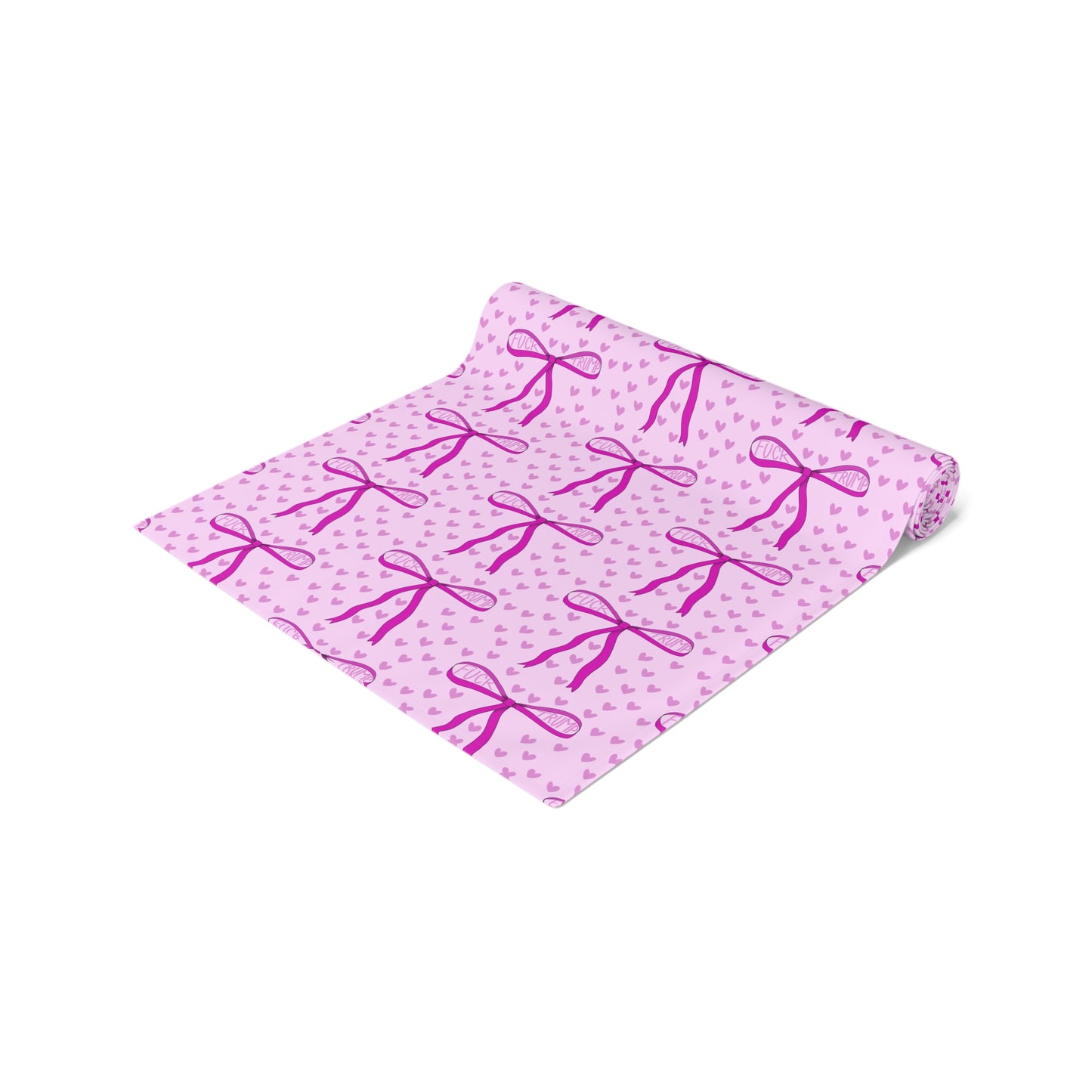 Slightly Subtle Pink Bow Pattern Table Runner | Valentine Hearts Cotton-Poly Table Decor