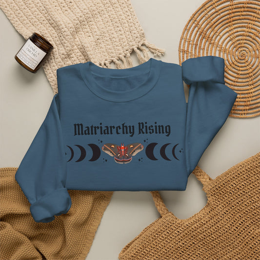 Matriarchy Rising Witchy Moon Phases Moth Crewneck Sweatshirt