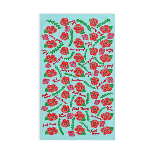 Slightly Subtle Red Poppies on Aqua Hand Towel