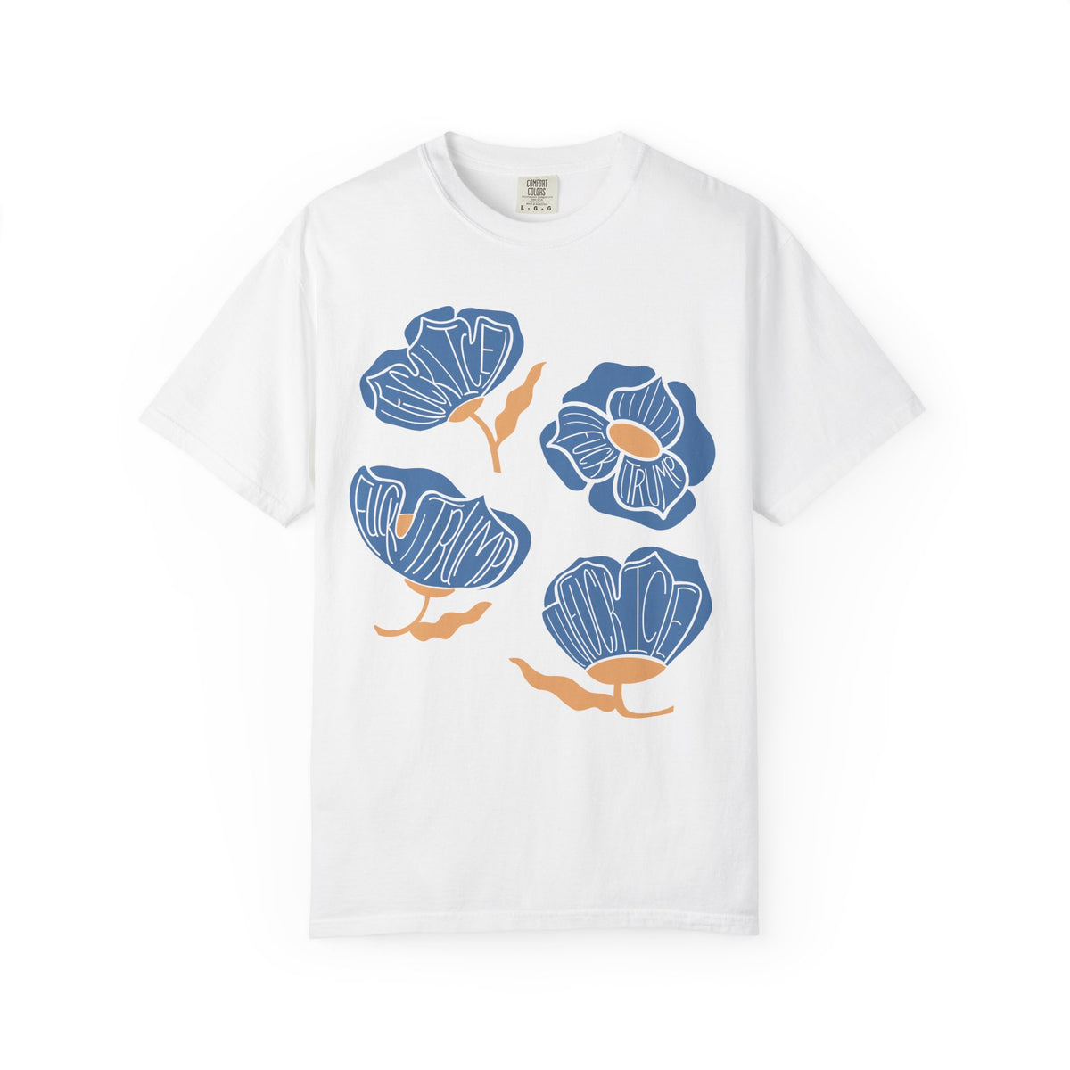 Slightly Subtle Blue Poppy Flowers T-Shirt | Floral Illustration Tee