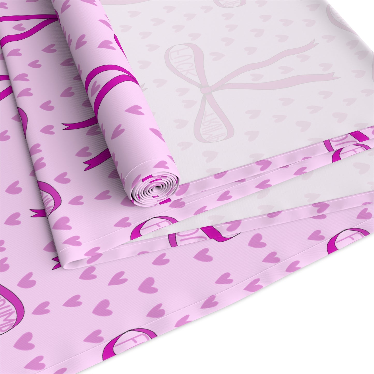 Slightly Subtle Pink Bow Pattern Table Runner | Valentine Hearts Cotton-Poly Table Decor