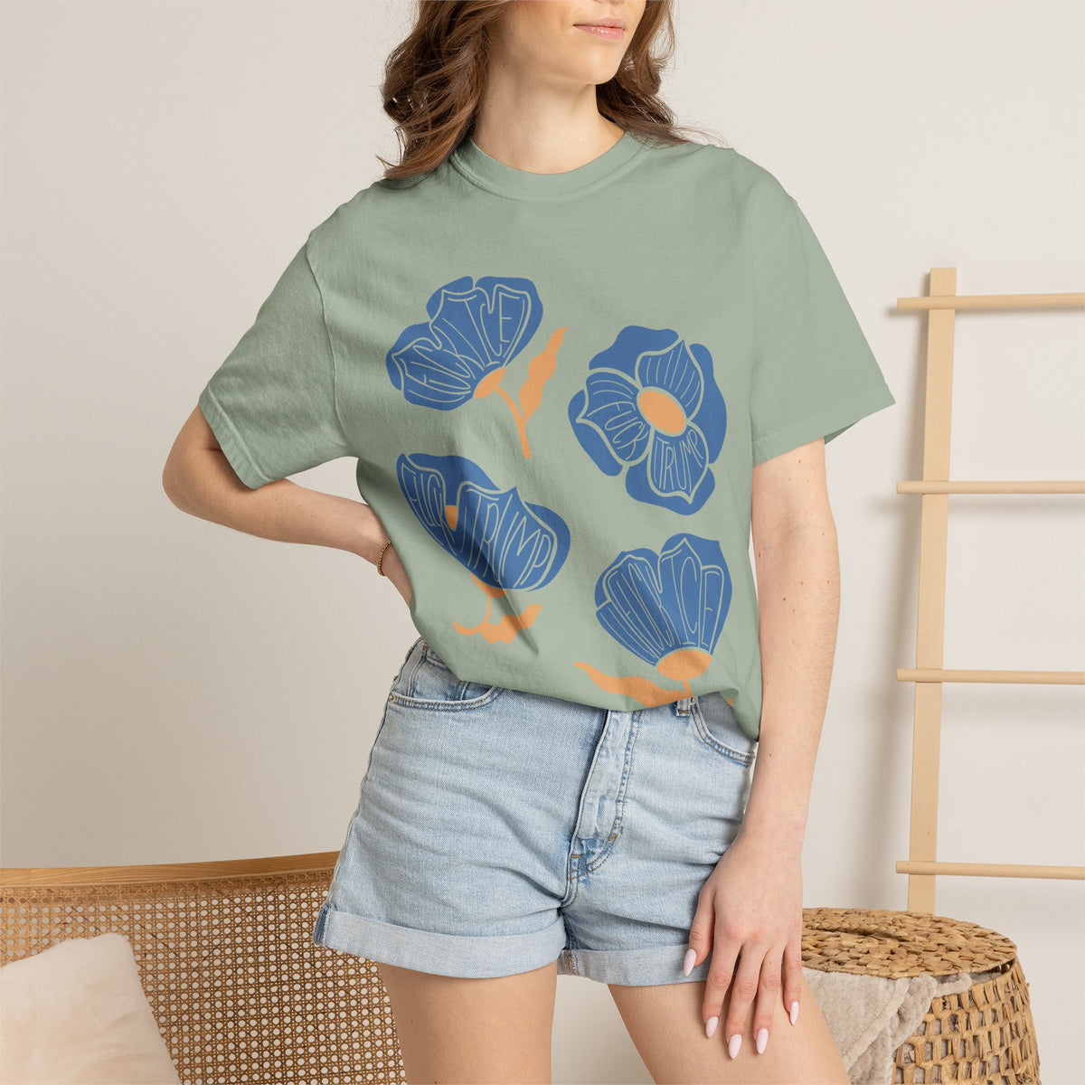 Slightly Subtle Blue Poppy Flowers T-Shirt | Floral Illustration Tee