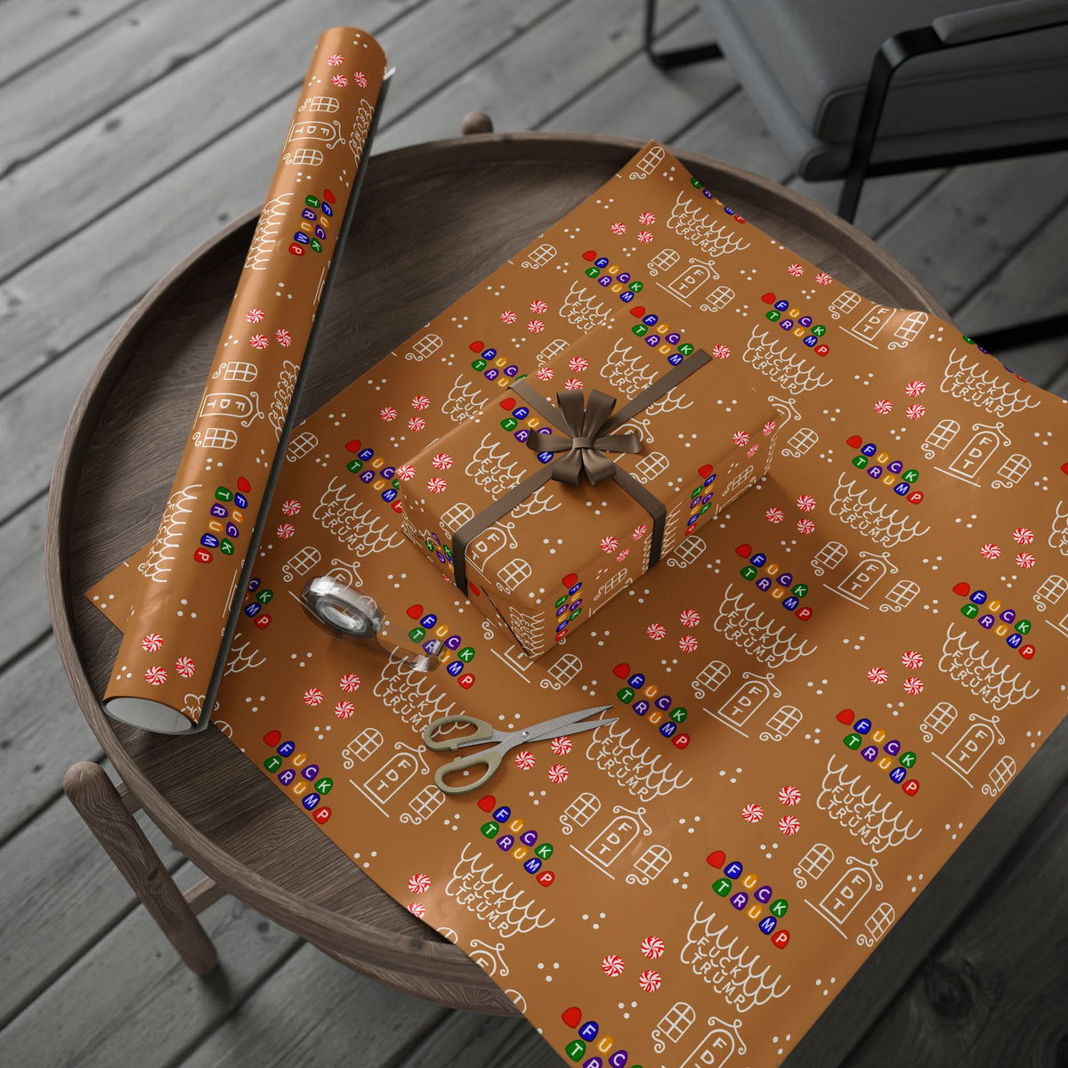 Slightly Subtle Gingerbread House FDT Pattern Wrapping Paper | Holiday Gift Wrap