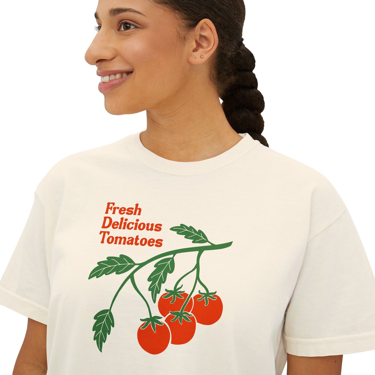 Fresh Delicious Tomatoes CROP Tee | Tomato Vine Illustration, Garden Produce Shirt Comfort Colors Boxy Crop