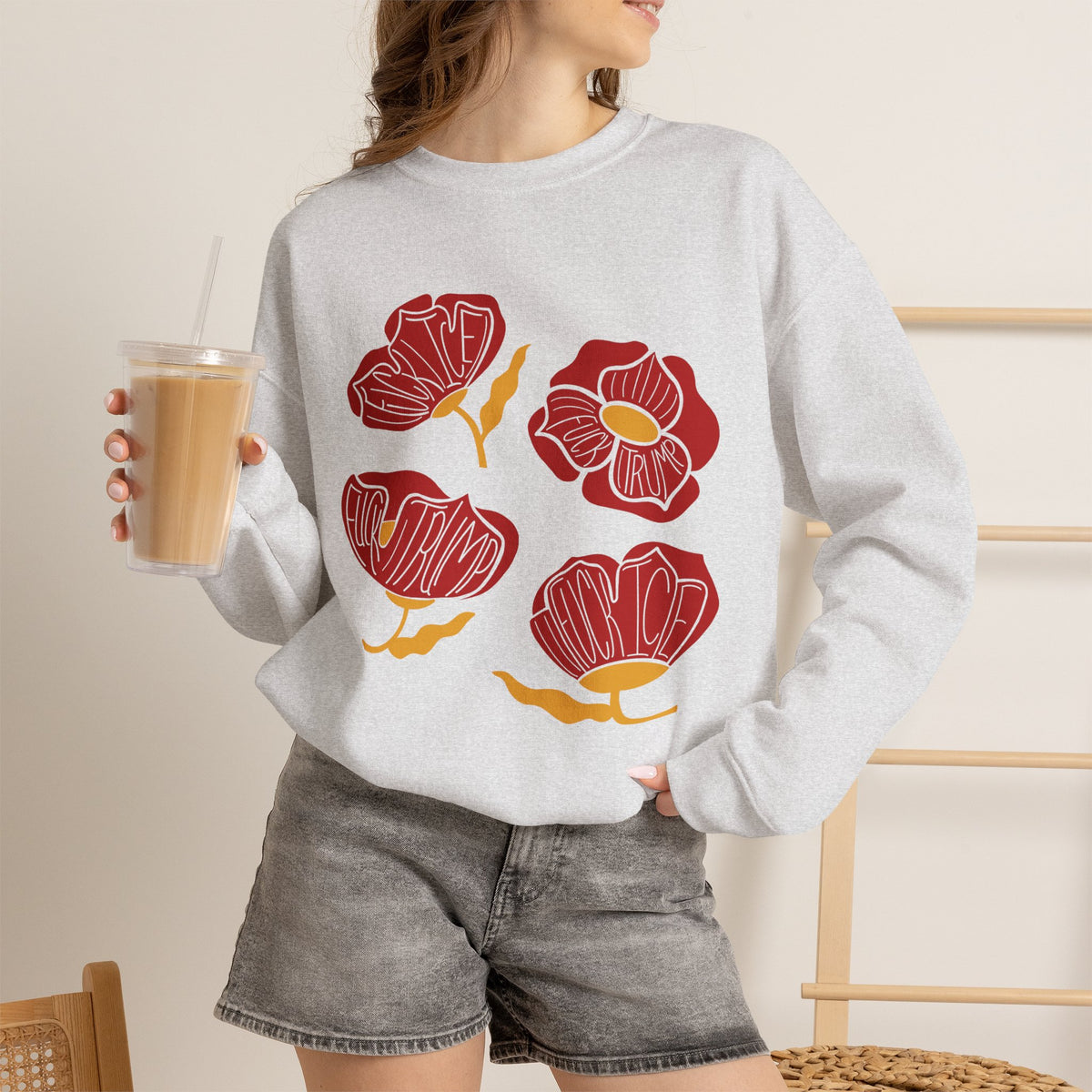 Slightly Subtle Red Poppy Floral Illustration Sweatshirt | Hand-Drawn Blooms, Minimal Botanical FDT