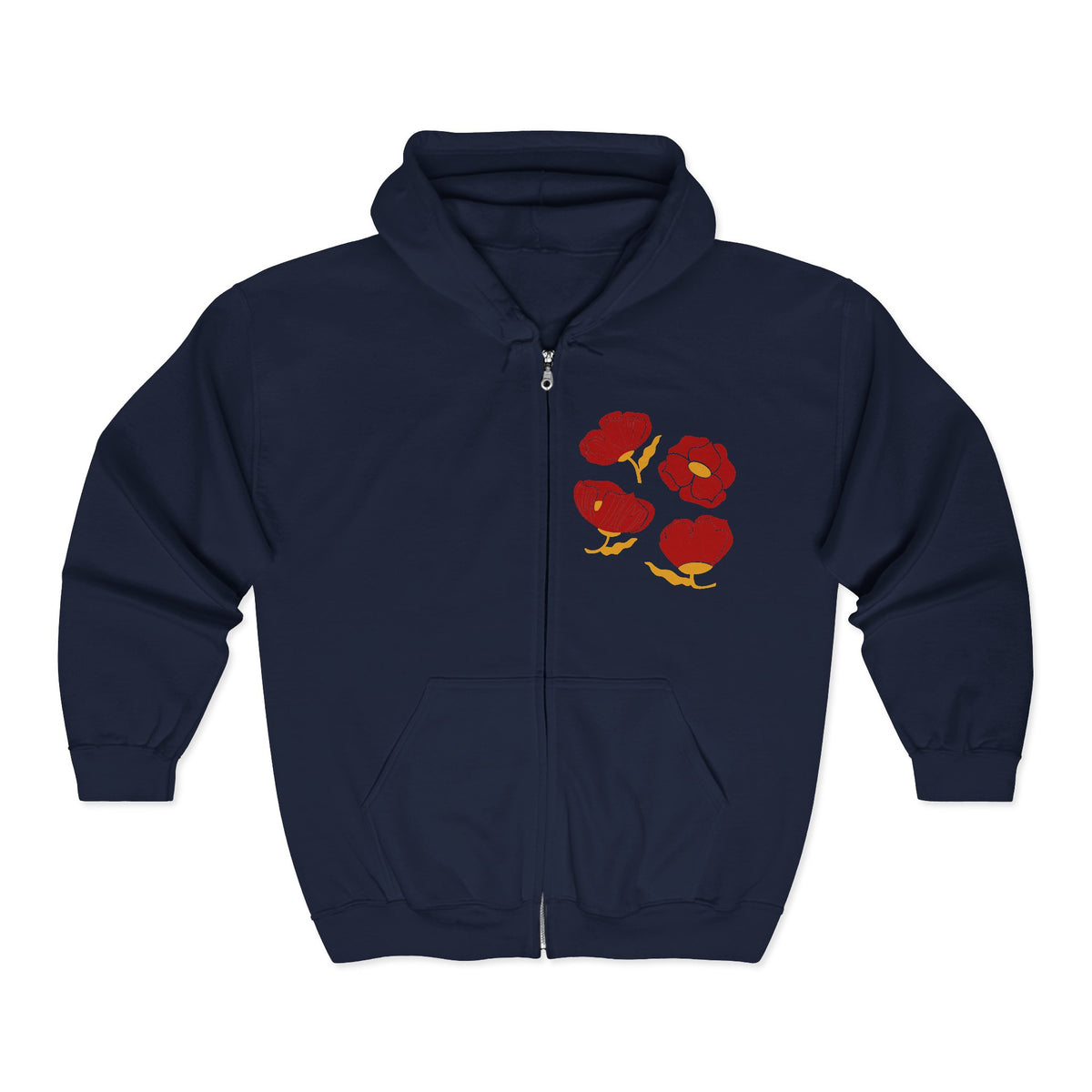 Slightly Subtle Red Poppy Floral design Zip Hoodie | Poppy Flowers jacket
