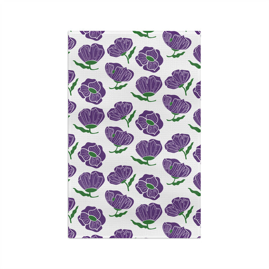 Slightly Subtle Purple Poppy Pattern Microfiber Tea Towel | Floral Kitchen Linen