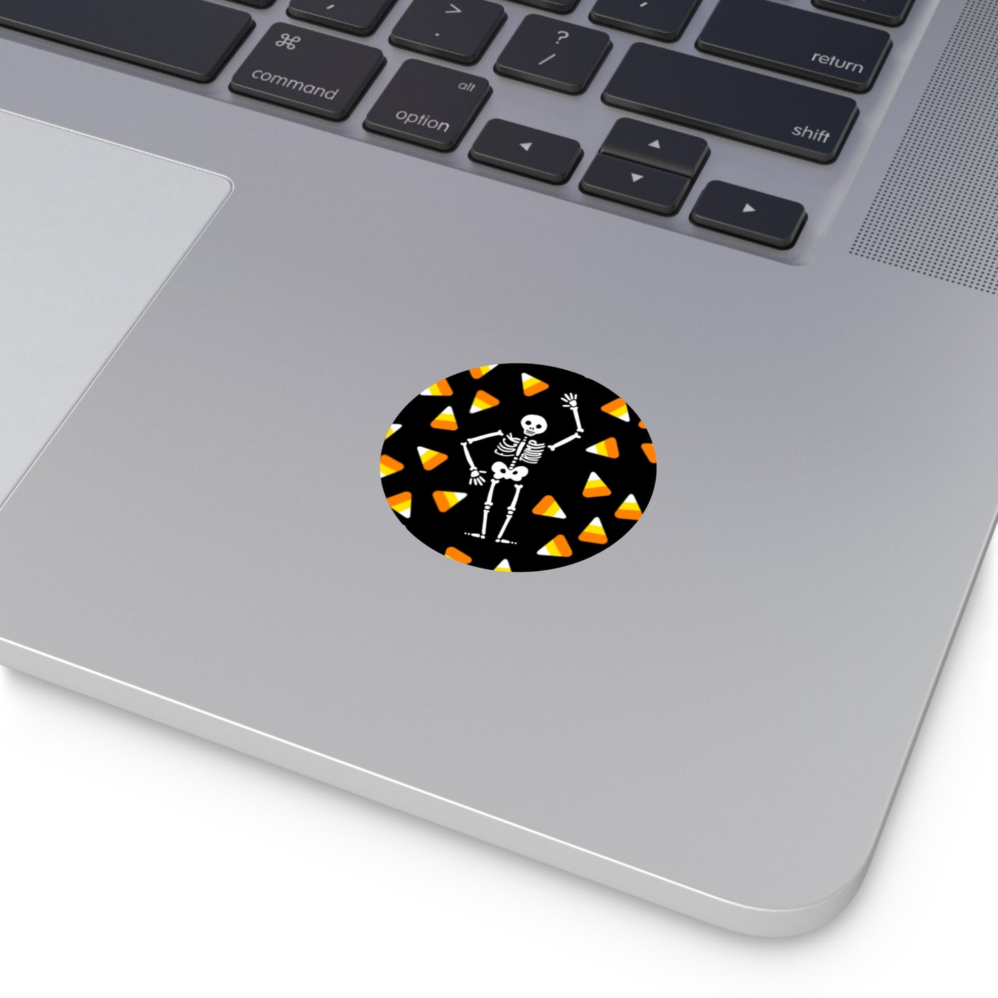 Halloween Skeleton & Candy Corn Round Vinyl Sticker FDT