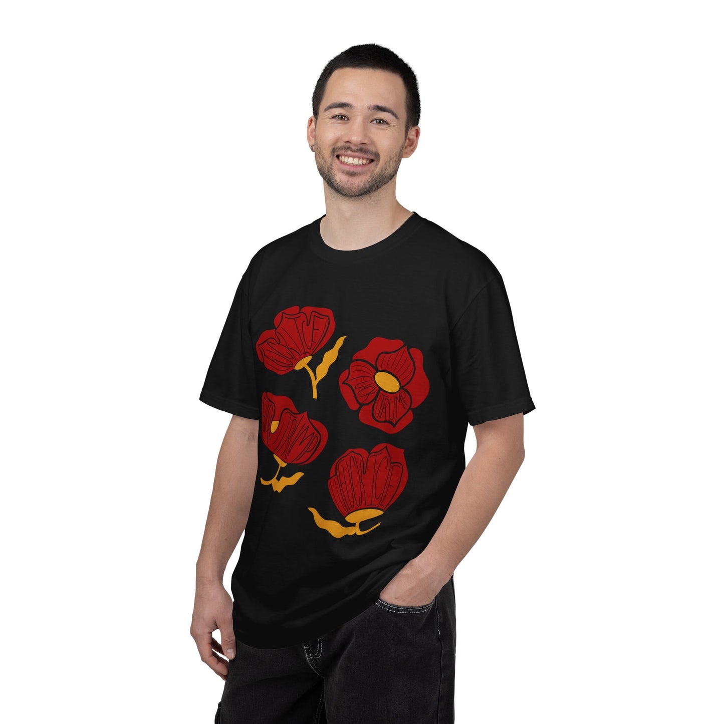 Slightly Subtle Red Abstract Poppy Flowers T-Shirt | Floral Graphic Tee FDT
