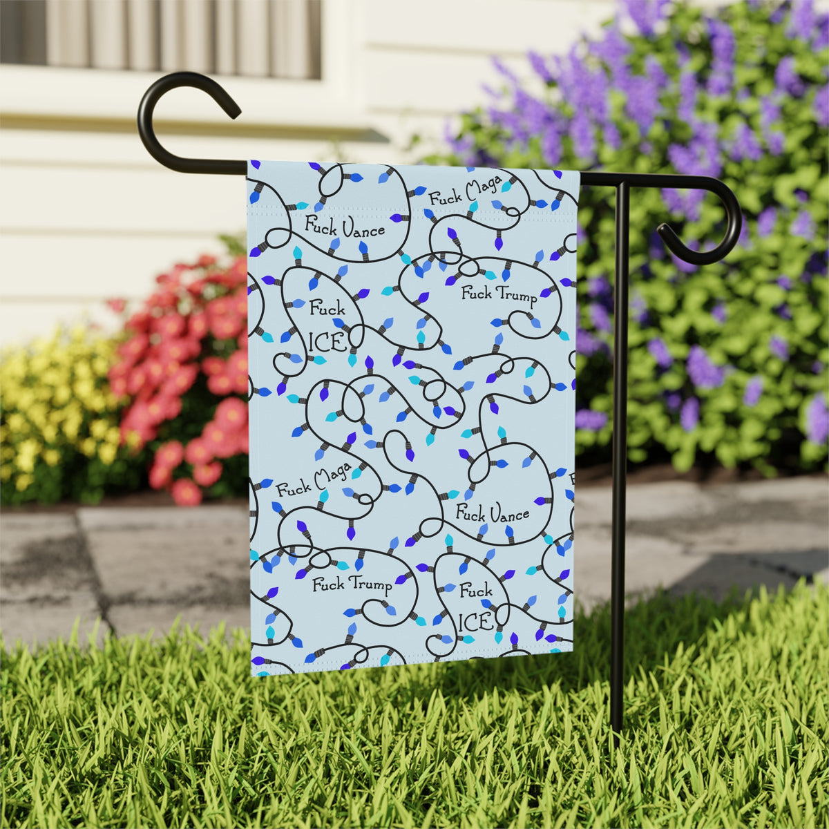 Blue Holiday Christmas Lights Garden Flag FDT