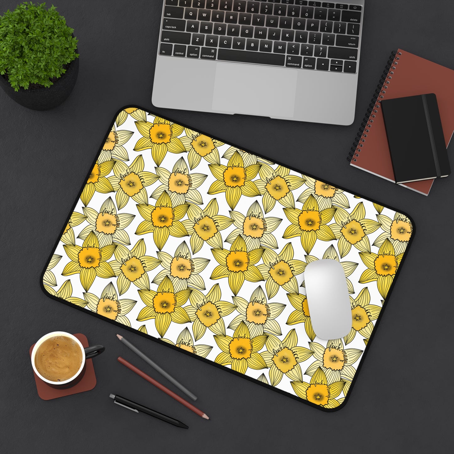 Slightly Subtle Yellow Daffodil Pattern Desk Mat | Spring Floral Pet Feeding Mat