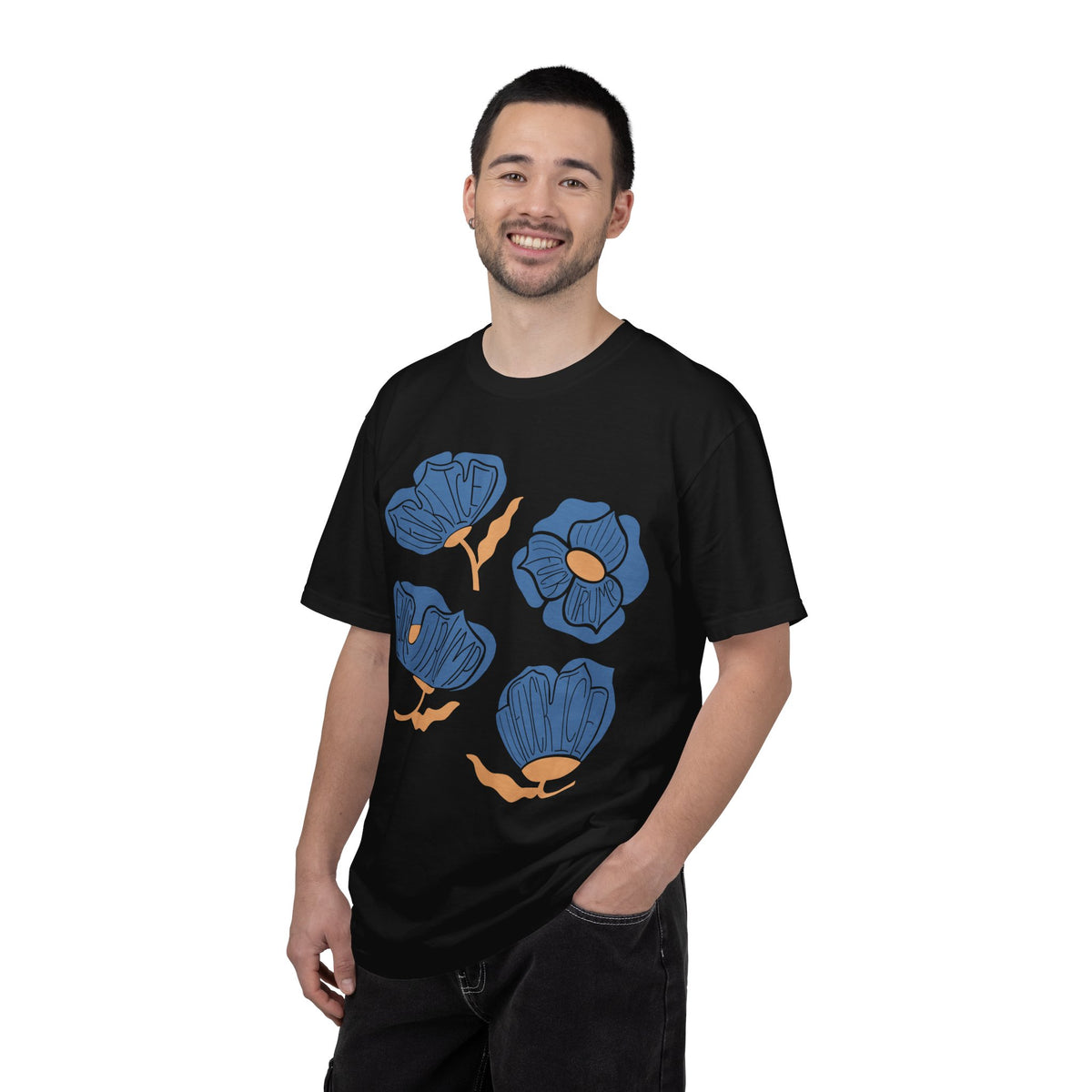 Slightly Subtle Blue Poppy Flowers T-Shirt | Floral Illustration Tee