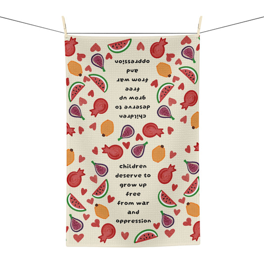 Children Deserve to Grow Up Free from war and oppression Tea Towel  Fruit Pattern Microfiber Kitchen Towel