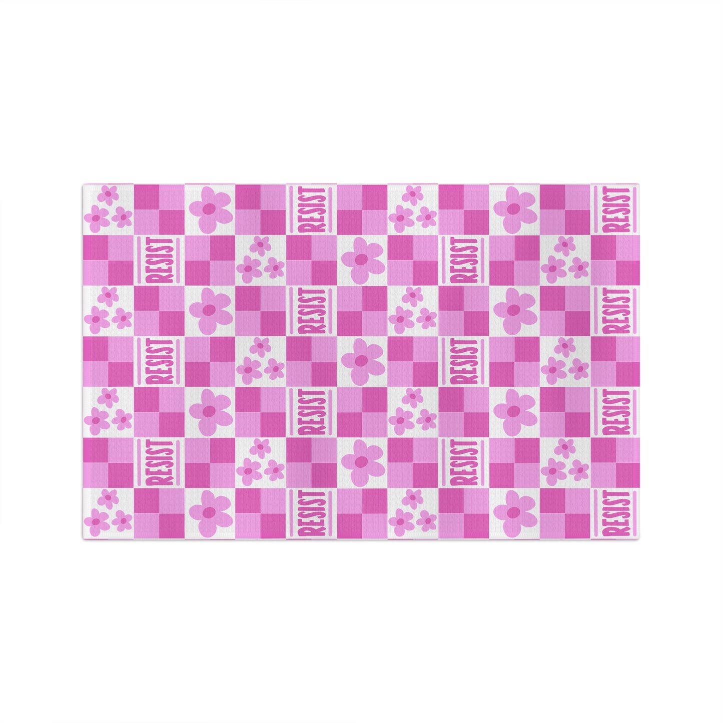 Resist Pink Checkerboard Tea Towel — Floral Microfiber Kitchen Towel