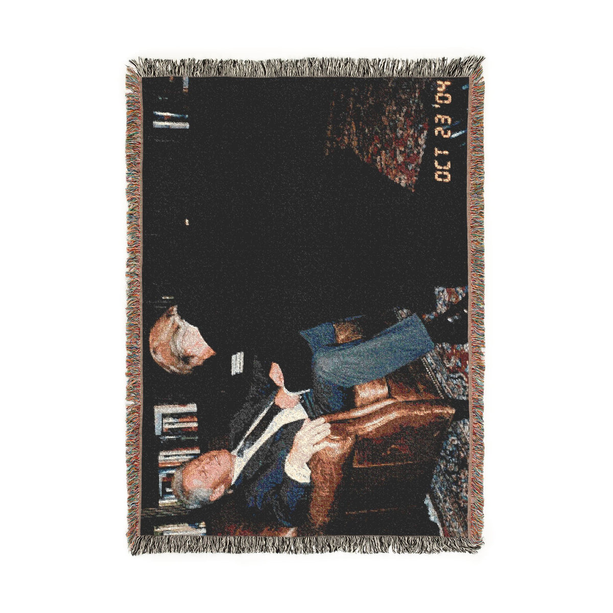 Big Beautiful Blanket Vintage Fireside Conversation Woven Blanket | Cozy Throw, Trump and Bubba Library Scene