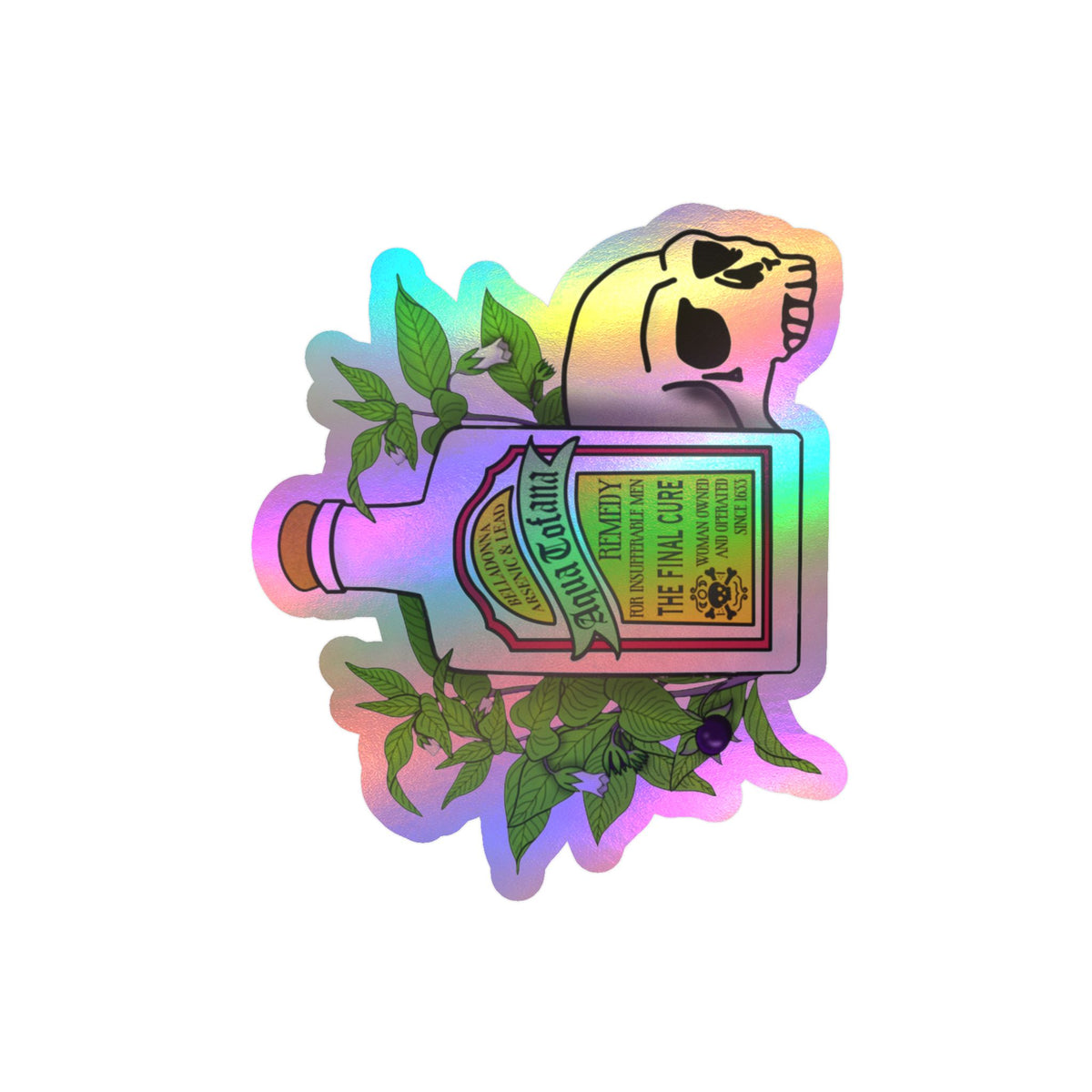 Herbal Aqua Tofana Tonic Bottle Sticker  Skull & Belladonna Kiss-Cut Vinyl Decal