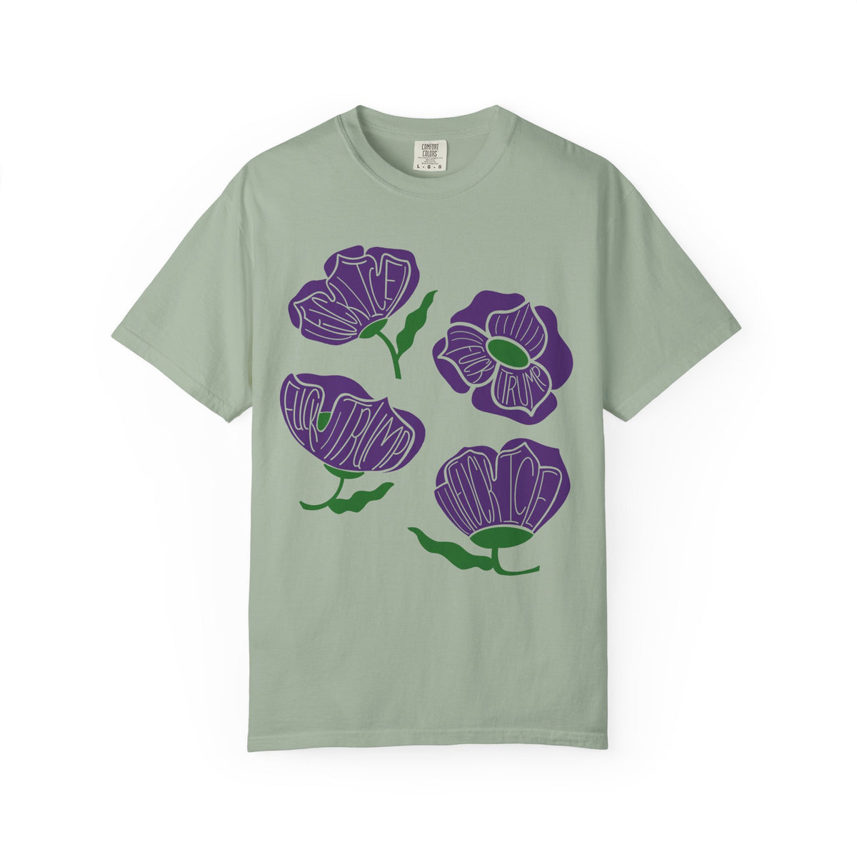 Slightly Subtle Purple Poppy Floral Print T-shirt | Hand-Drawn Flower Illustration FDT