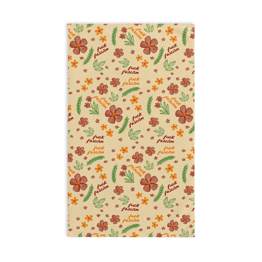 Slightly Subtle Floral Pattern Towel | Retro Orange Flowers Cottagecore Kitchen
