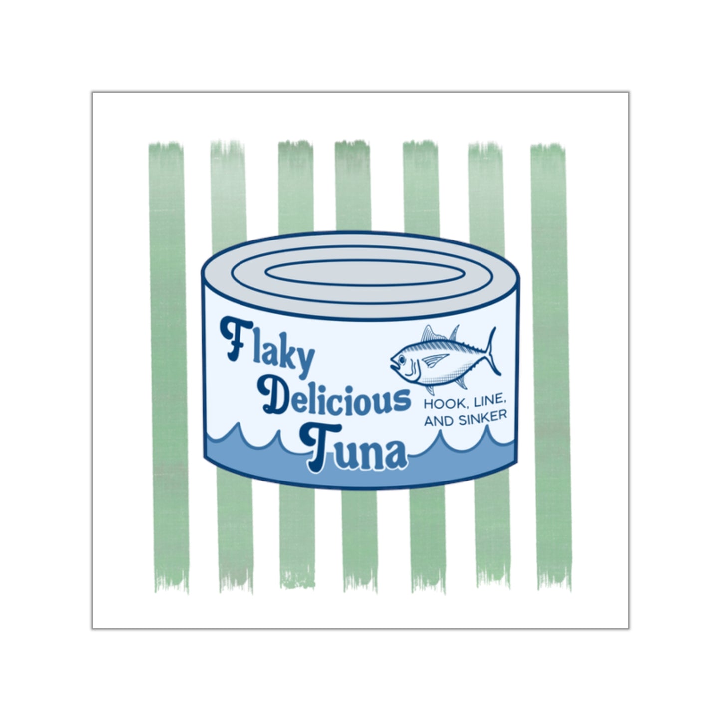 Flaky Delicious Tuna Sticker — Vintage Canned Fish Square Vinyl Decal