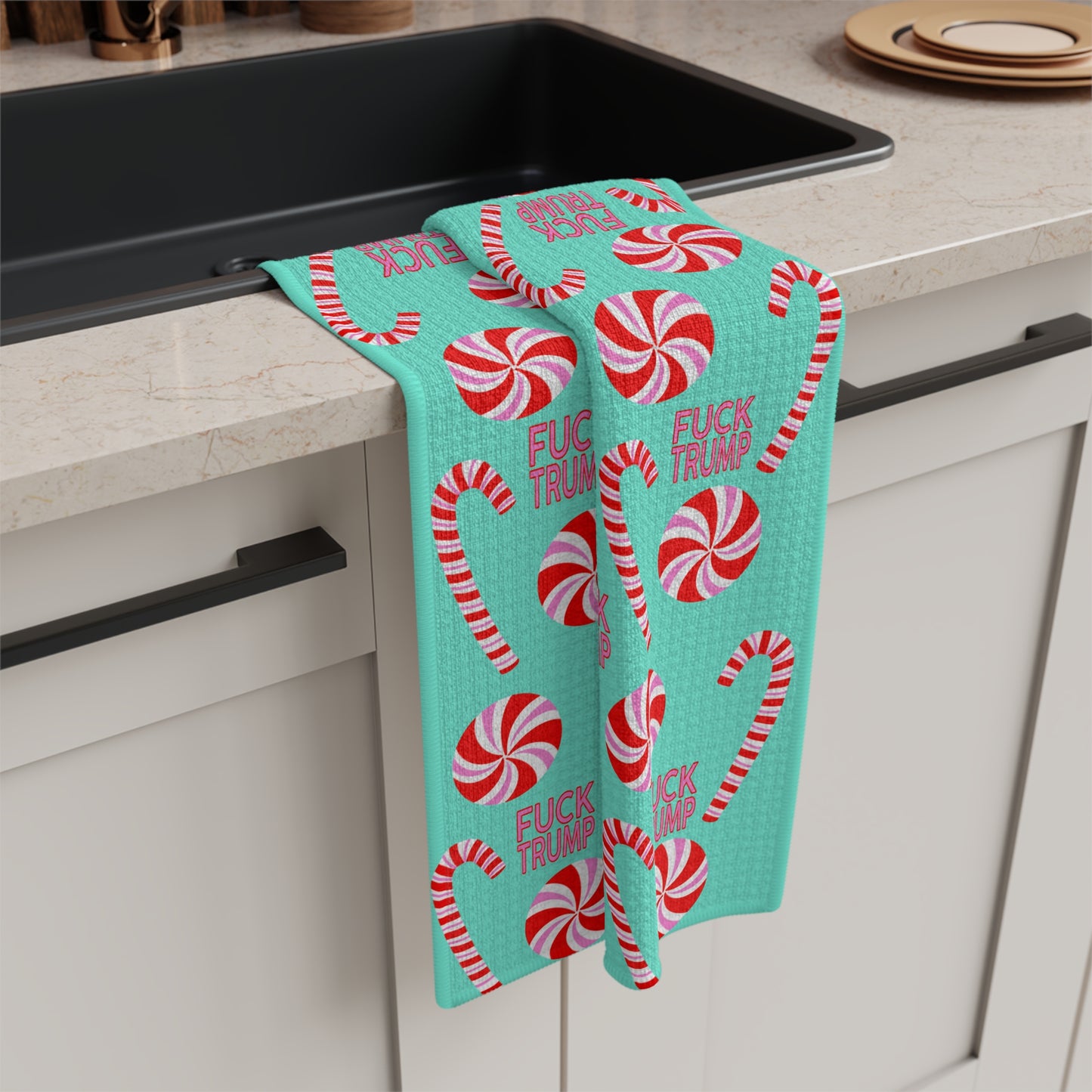 Holiday Candy Canes Tea Towel fdt Peppermint Pattern Kitchen Towel