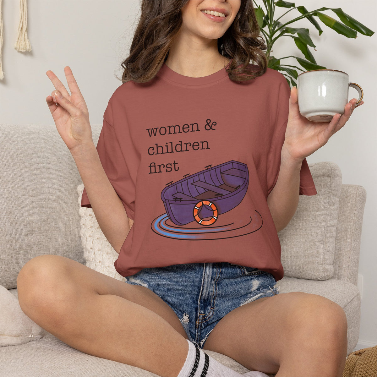 Lifeboat Matriarchy Women & Children First Nautical Boat Graphic T-Shirt