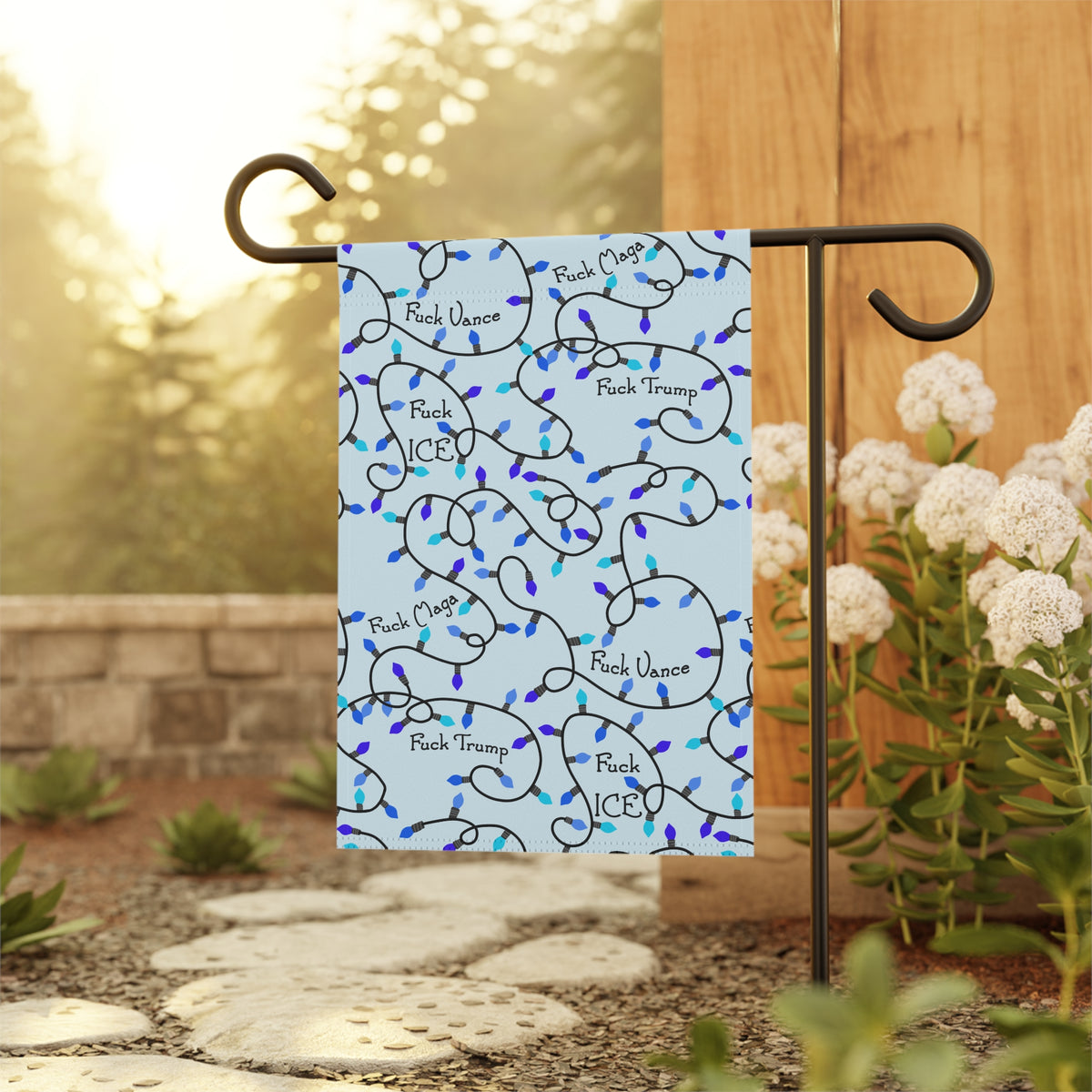Blue Holiday Christmas Lights Garden Flag FDT