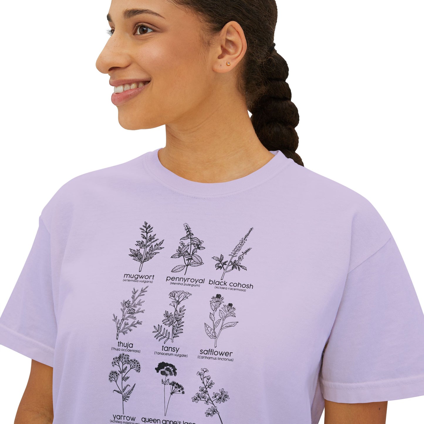 Herbs for Reproductive Freedom Boxy CROP Botanical Illustration Chart Comfort Colors Crop Tee