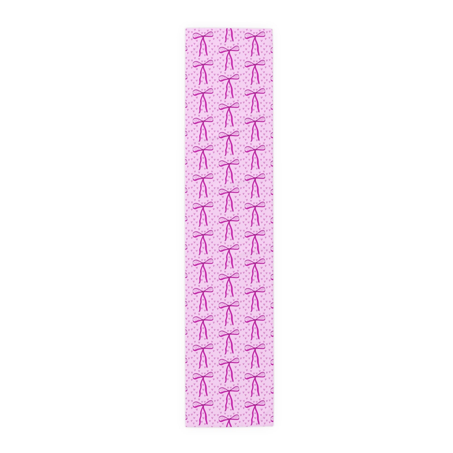 Slightly Subtle Pink Bow Pattern Table Runner | Valentine Hearts Cotton-Poly Table Decor