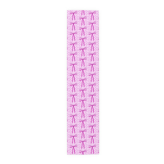 Slightly Subtle Pink Bow Pattern Table Runner | Valentine Hearts Cotton-Poly Table Decor