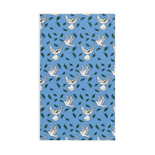 Slightly Subtle White Dove Pattern Hand Towel | Blue Olive Branch Motif