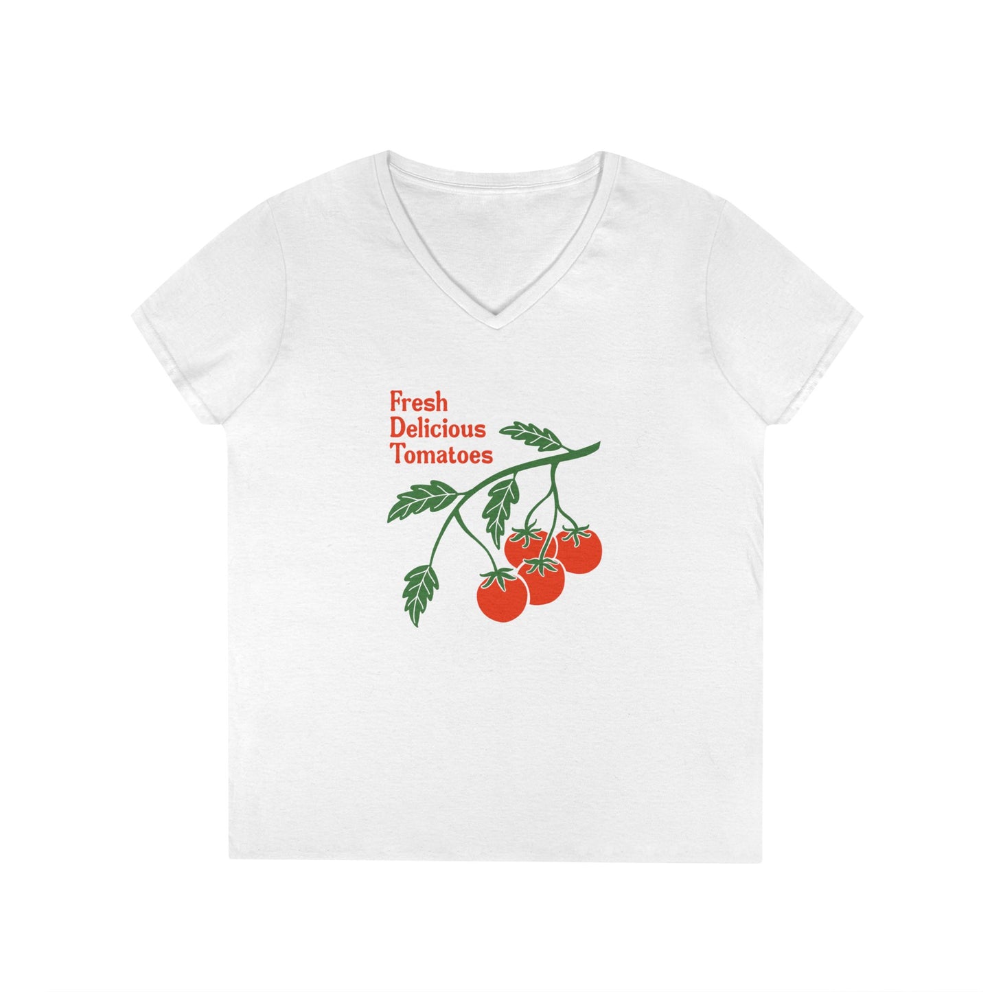 Fresh Delicious Tomatoes V-Neck T-Shirt | Tomato Plant Illustration FDT