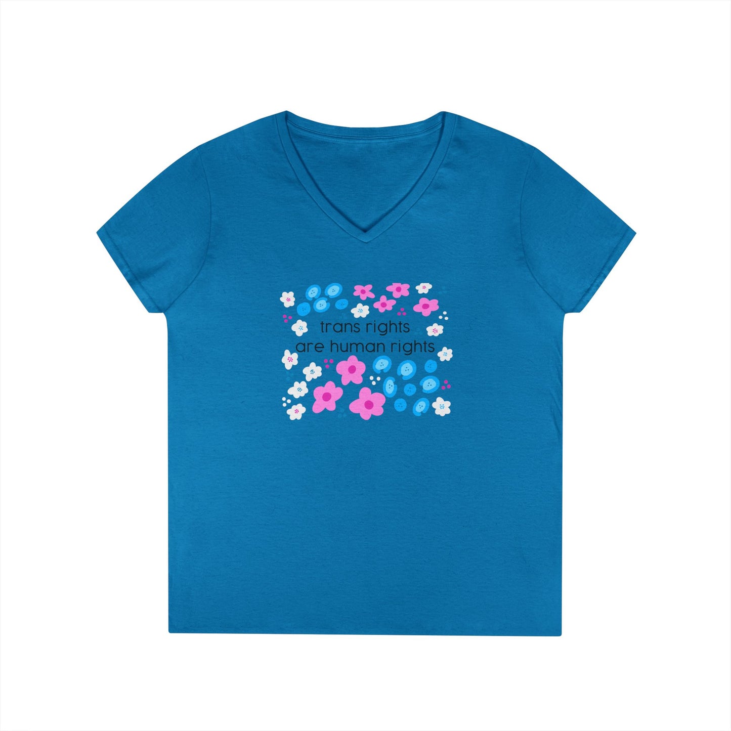 Trans Rights Are Human Rights T-Shirt | Floral Trans Pride Design v neck
