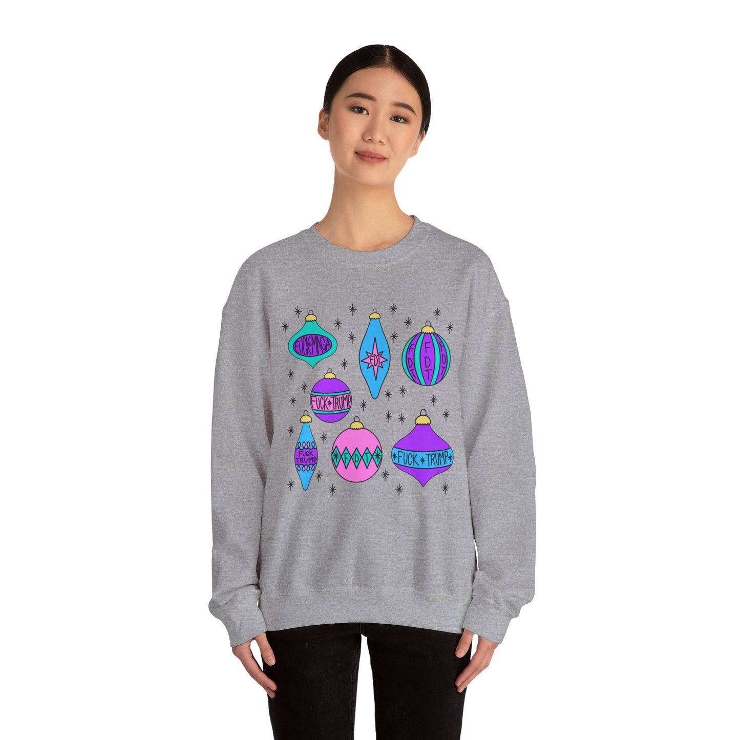 Slightly Subtle Ornaments Colorful Holiday FDT Sweatshirt, Cozy Unisex Crewneck Christmas, Gift for Her, Winter Wear, Festive Apparel
