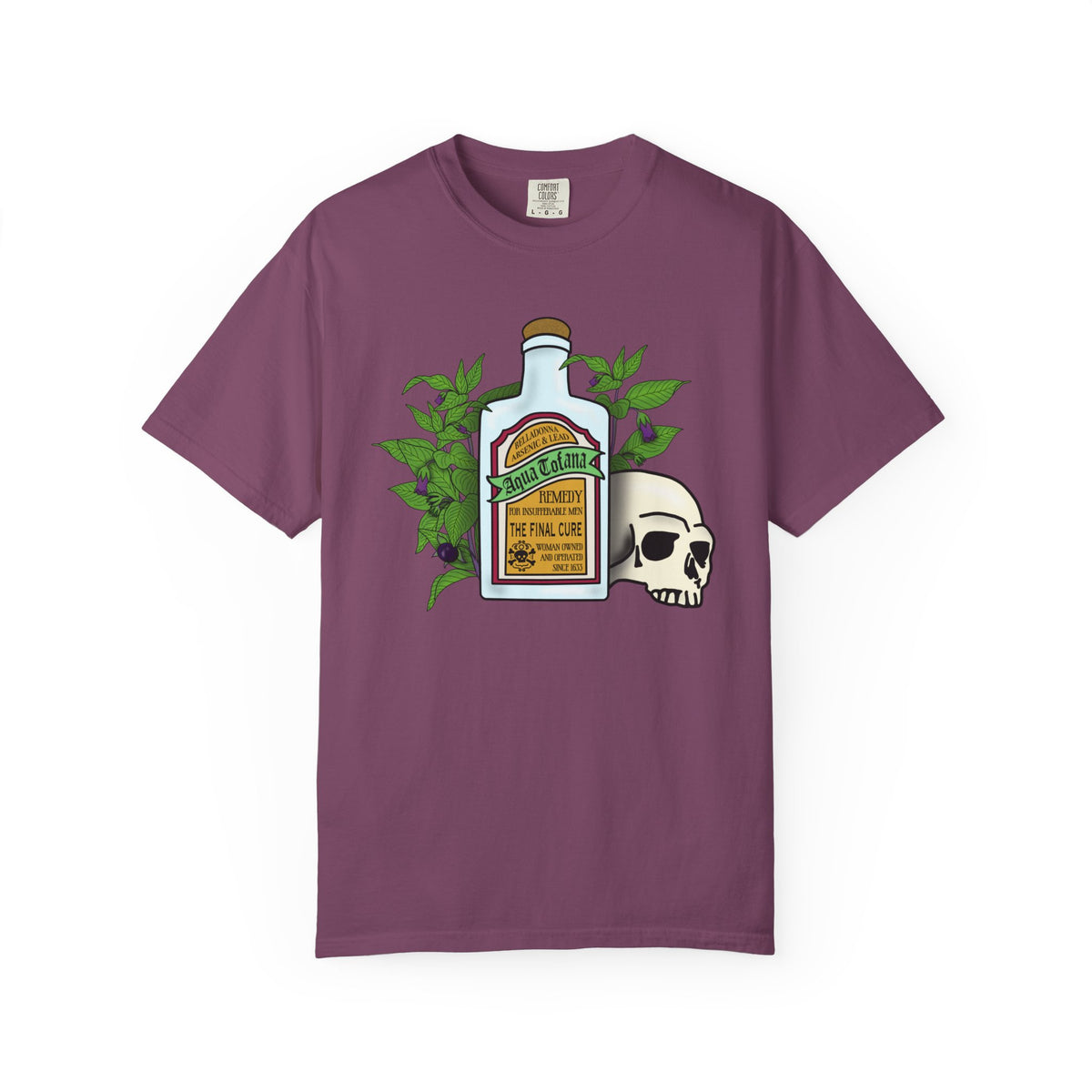 Skull & Remedy Bottle T-Shirt Aqua Tofana Vintage Apothecary Graphic Tee